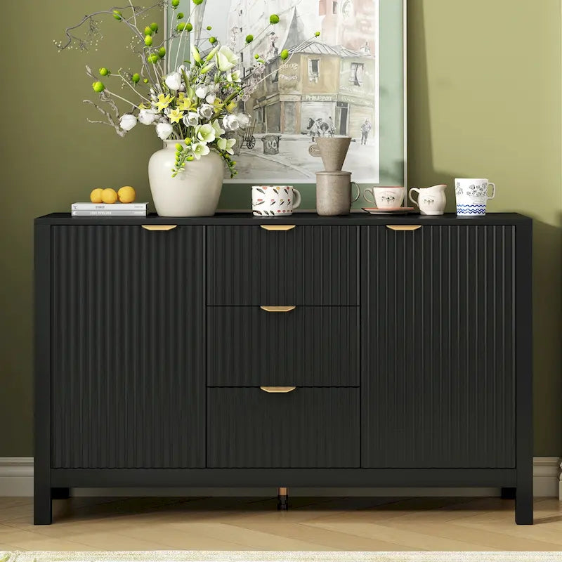 Entryway Cabinet with Wave Design-3 Adjustable Shelves,3 Drawers & Soft-Close Doors,Storage Console Table with Metal Handles