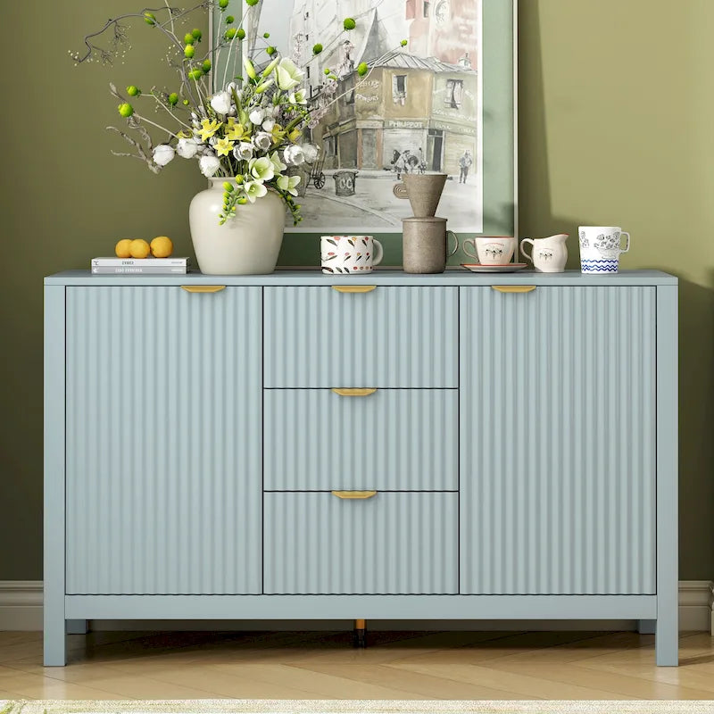 Entryway Cabinet with Wave Design-3 Adjustable Shelves,3 Drawers & Soft-Close Doors,Storage Console Table with Metal Handles