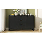 Entryway Cabinet with Wave Design-3 Adjustable Shelves,3 Drawers & Soft-Close Doors,Storage Console Table with Metal Handles