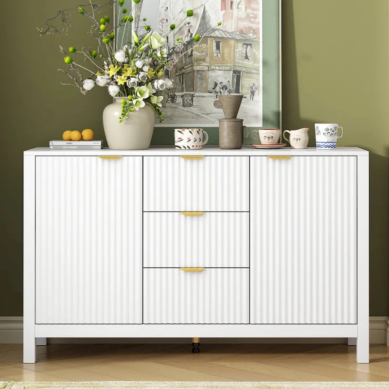 Entryway Cabinet with Wave Design-3 Adjustable Shelves,3 Drawers & Soft-Close Doors,Storage Console Table with Metal Handles