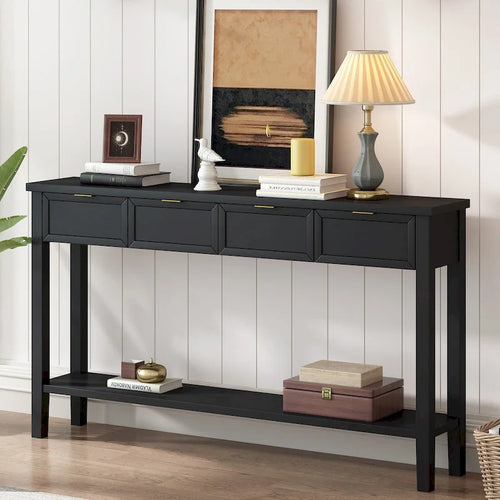 60 Modern Side Table with 4 Drawers & Shelf