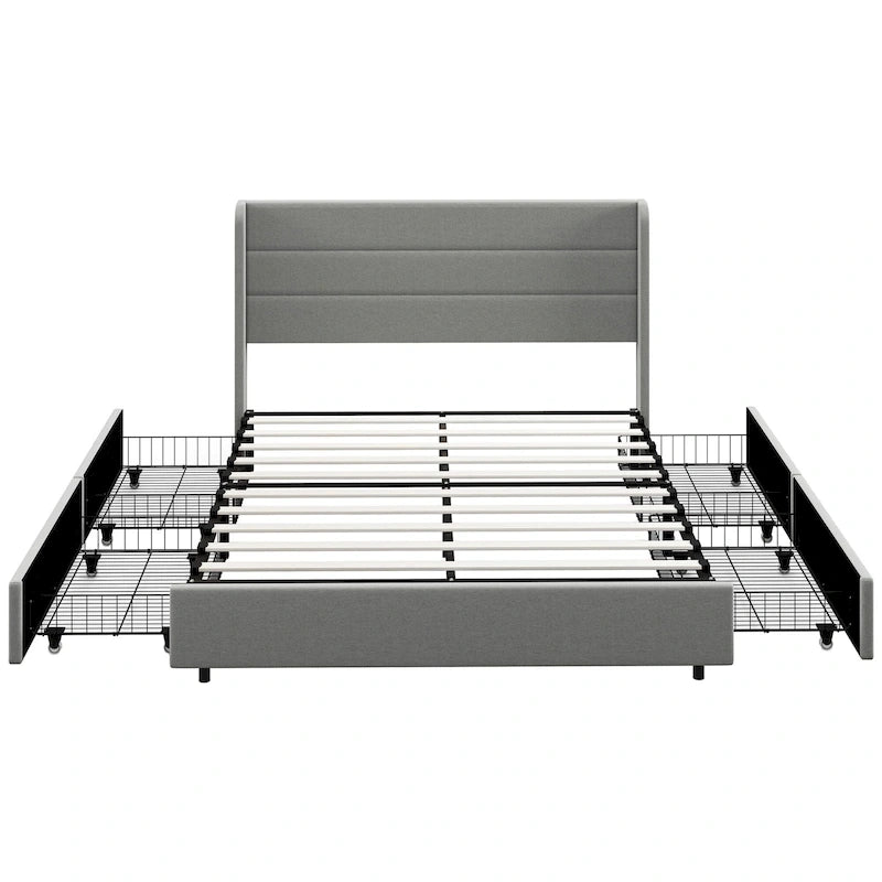 Queen Size Storage Bed with 4 Drawers, 730lb Capacity & Linen Headboard