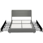 Queen Size Storage Bed with 4 Drawers, 730lb Capacity & Linen Headboard