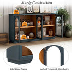 4-Door Large Storage Buffet Cabinet with Glass Doors, Adjustable Shelves and Arched Design for Kitchen, Dining Room