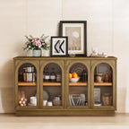 4-Door Large Storage Buffet Cabinet with Glass Doors, Adjustable Shelves and Arched Design for Kitchen, Dining Room