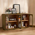 4-Door Large Storage Buffet Cabinet with Glass Doors, Adjustable Shelves and Arched Design for Kitchen, Dining Room