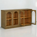 4-Door Large Storage Buffet Cabinet with Glass Doors, Adjustable Shelves and Arched Design for Kitchen, Dining Room