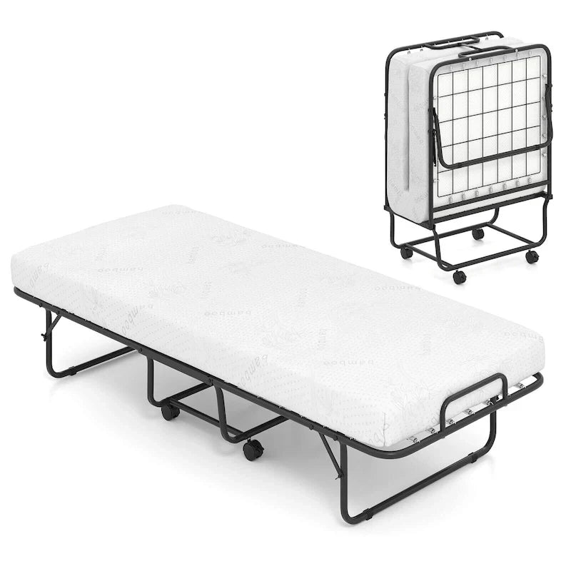 Costway Folding Bed with Mattress 74 x 31 Cot Size Rolling Guest Bed