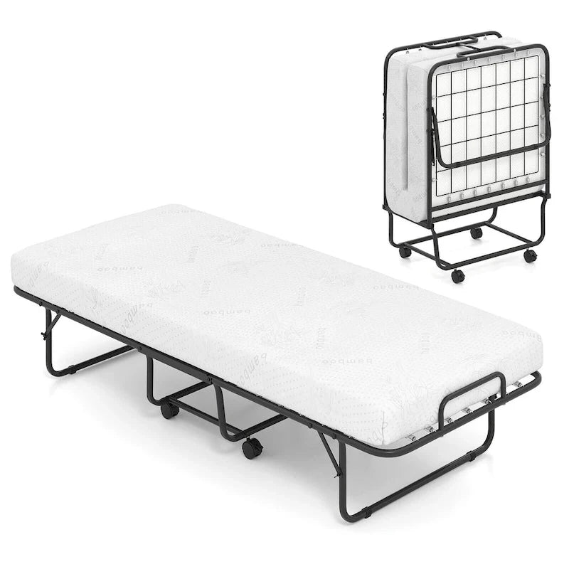 Costway Folding Bed with Mattress 74 x 31 Cot Size Rolling Guest Bed