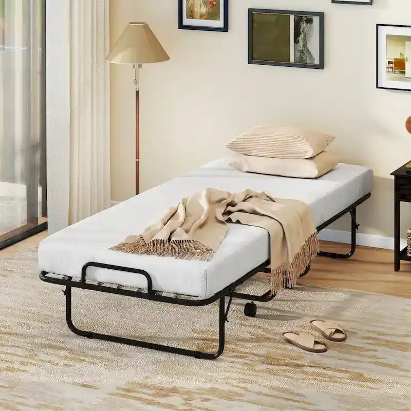 Costway Folding Bed with Mattress 74 x 31 Cot Size Rolling Guest Bed