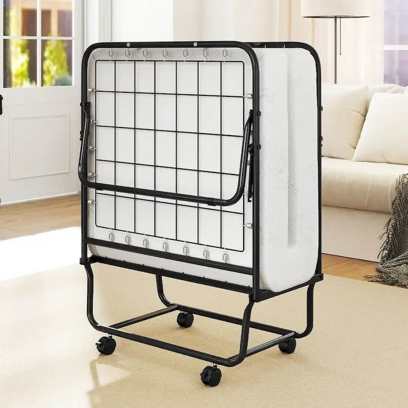 Costway Folding Bed with Mattress 74 x 31 Cot Size Rolling Guest Bed