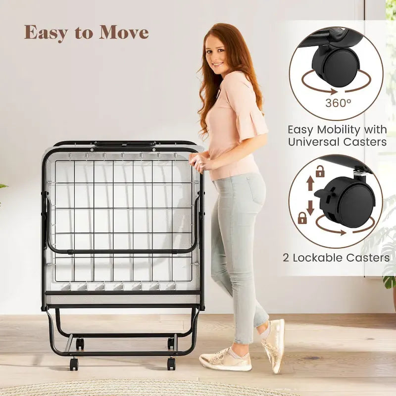 Costway Folding Bed with Mattress 74 x 31 Cot Size Rolling Guest Bed