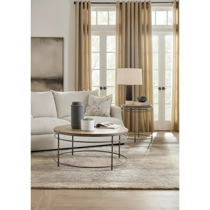 Hooker Furniture 22 Diameter Acacia Wood Top Metal Side Table from