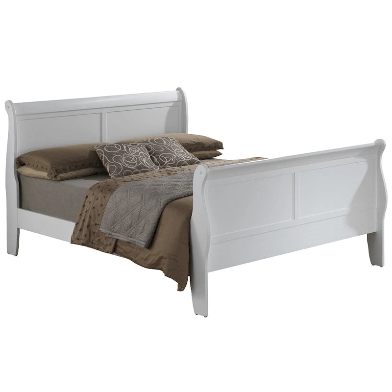 Wooden Sleigh Full Platform Bed - 90 - White