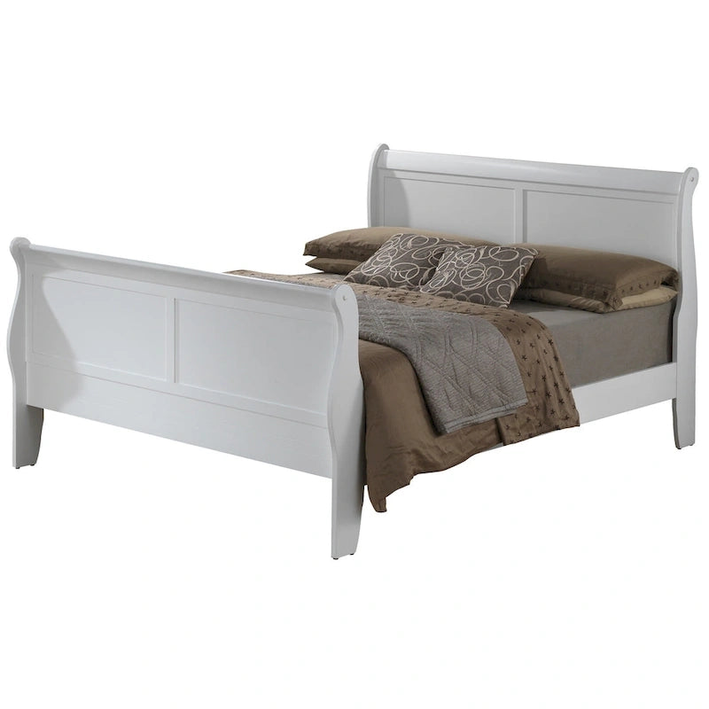 Wooden Sleigh Full Platform Bed - 90 - White