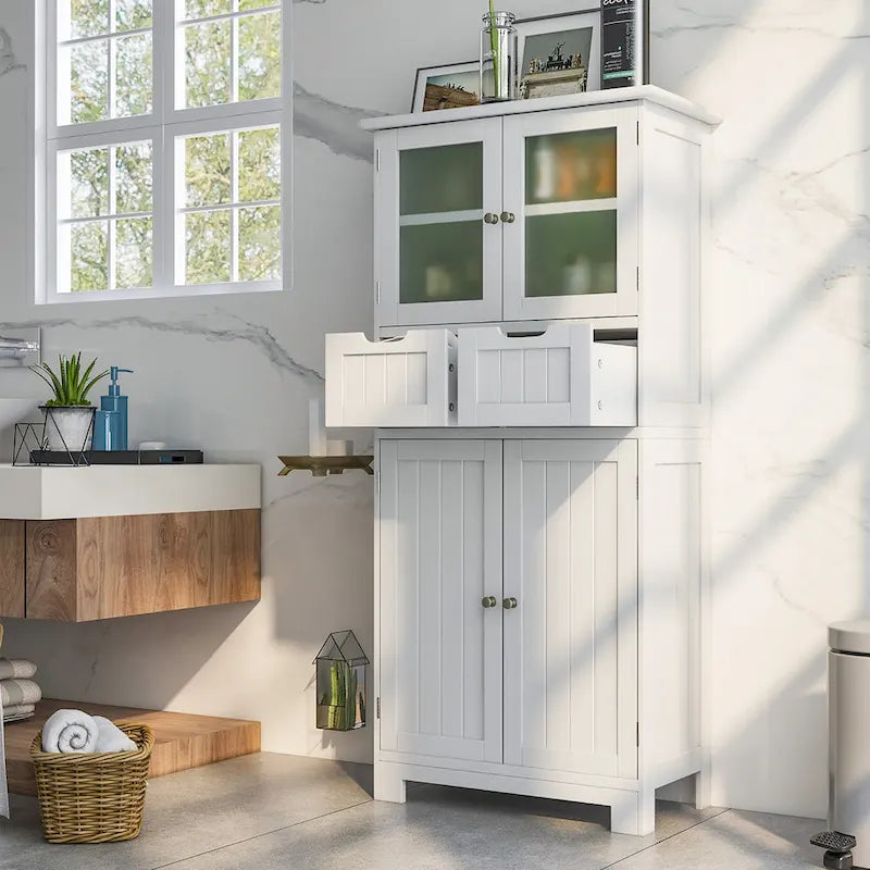 Costway Bathroom Floor Storage Cabinet Kitchen Cupboard with 2 Drawers