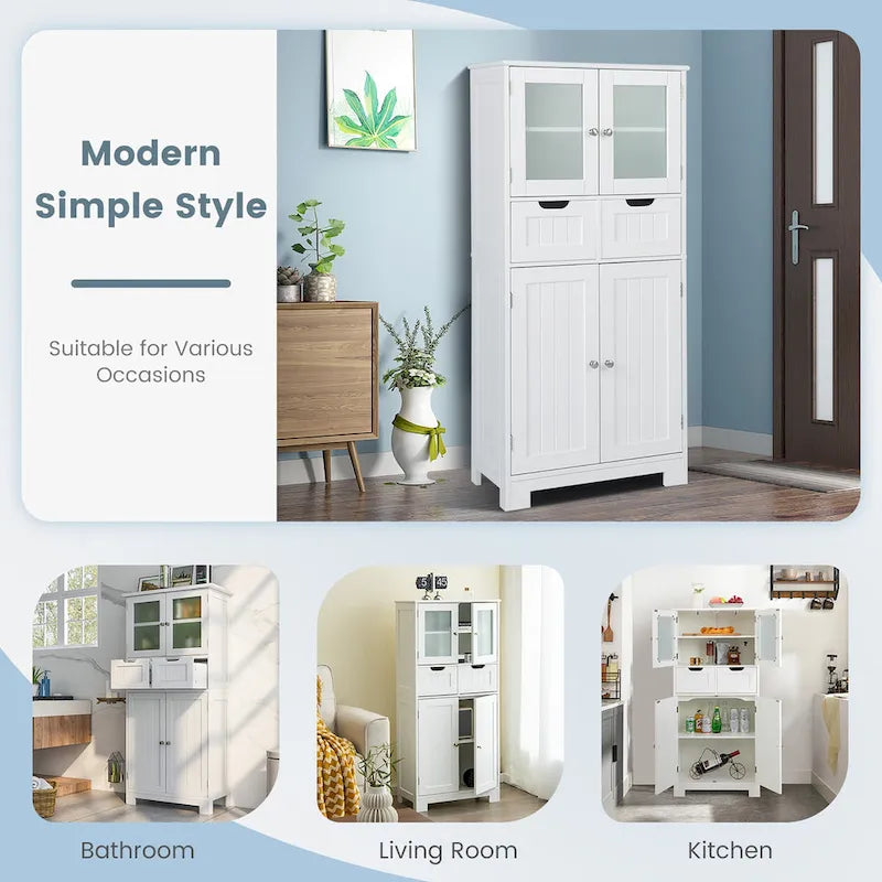 Costway Bathroom Floor Storage Cabinet Kitchen Cupboard with 2 Drawers