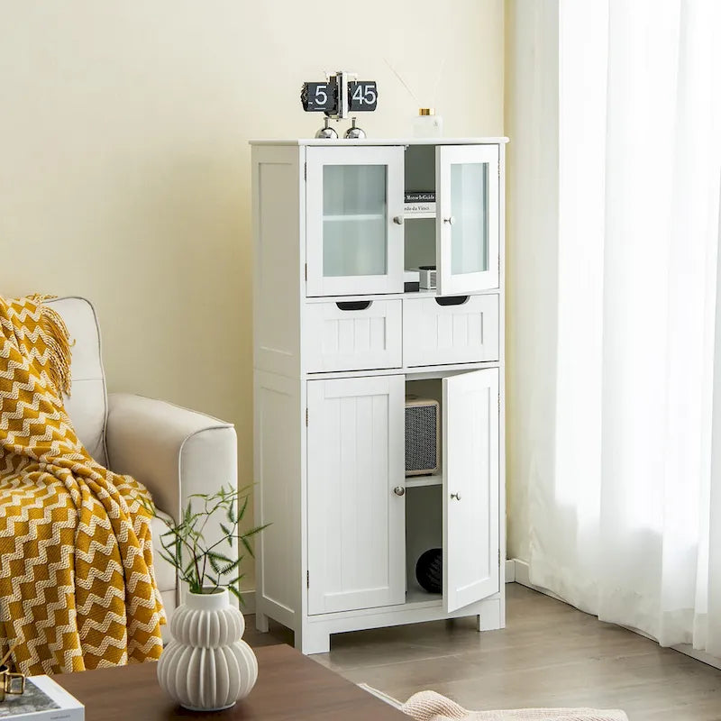 Costway Bathroom Floor Storage Cabinet Kitchen Cupboard with 2 Drawers