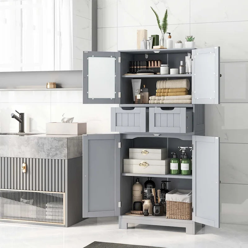Costway Bathroom Floor Storage Cabinet Kitchen Cupboard with 2 Drawers