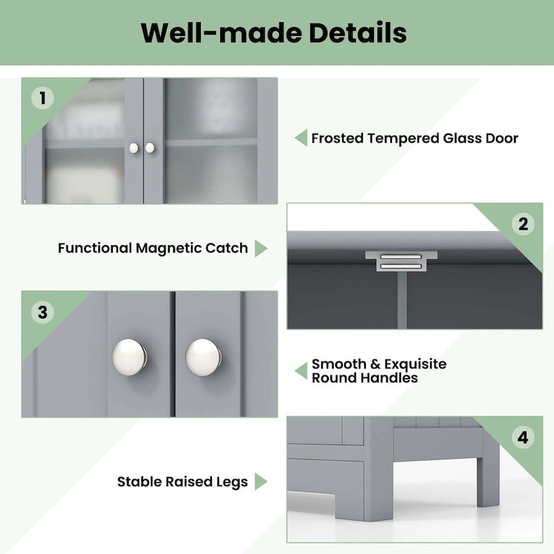 Costway Bathroom Floor Storage Cabinet Kitchen Cupboard with 2 Drawers