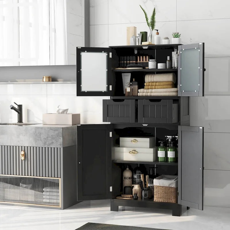 Costway Bathroom Floor Storage Cabinet Kitchen Cupboard with 2 Drawers