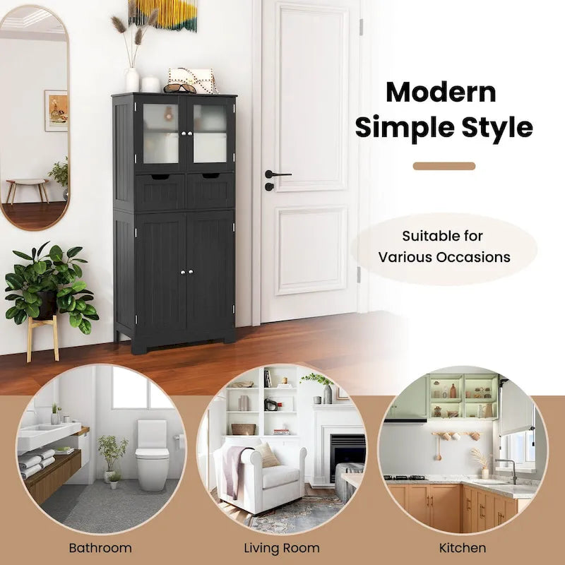 Costway Bathroom Floor Storage Cabinet Kitchen Cupboard with 2 Drawers