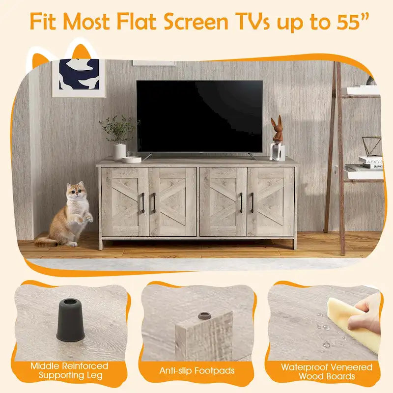 Gymax Cat Litter Box Enclosure for 2 Cats w/ Double Rooms Wooden Cat