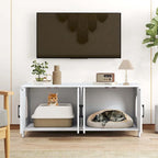 Gymax Cat Litter Box Enclosure for 2 Cats w/ Double Rooms Wooden Cat