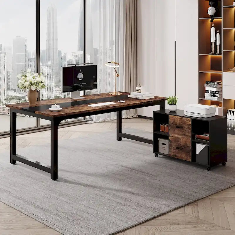 63 Executive Desk with 40 Lateral File Drawer Cabinet Set for Home Office