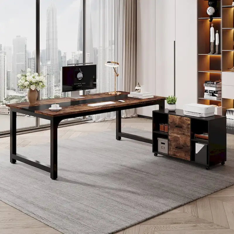 63 Executive Desk with 40 Lateral File Drawer Cabinet Set for Home Office