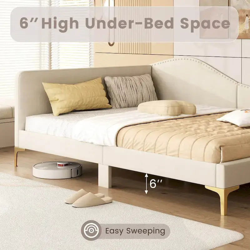 Costway Twin/Full Size Upholstered Daybed Rivet-Tufted Platform Bed