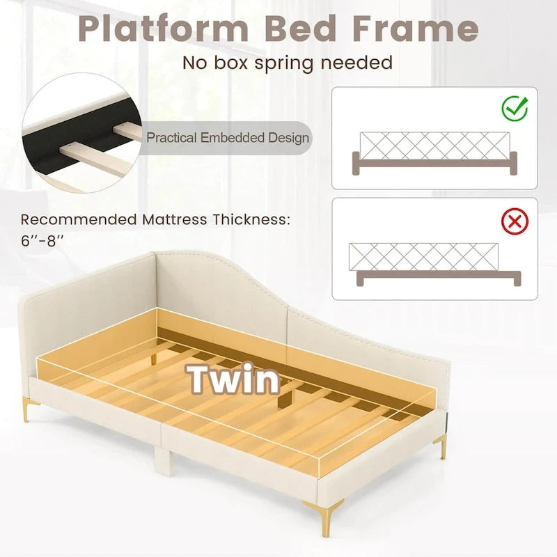 Costway Twin/Full Size Upholstered Daybed Rivet-Tufted Platform Bed