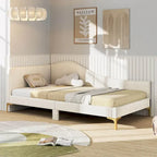 Costway Twin/Full Size Upholstered Daybed Rivet-Tufted Platform Bed