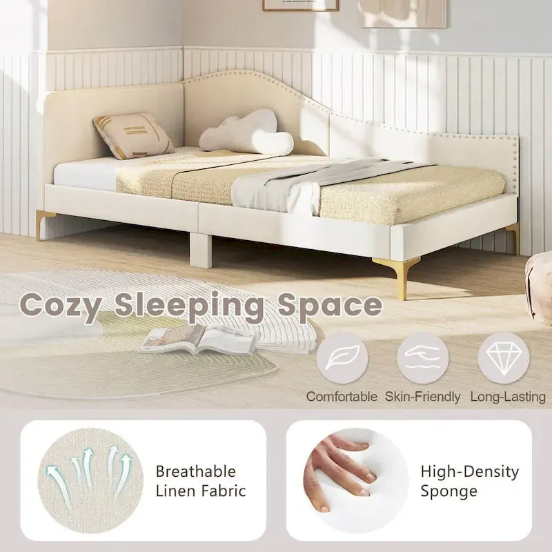 Costway Twin/Full Size Upholstered Daybed Rivet-Tufted Platform Bed