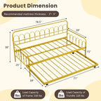 Costway Twin Size Metal Daybed with Trundle Space-Saving Sofa Bed