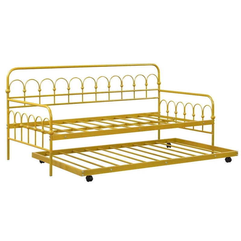 Costway Twin Size Metal Daybed with Trundle Space-Saving Sofa Bed