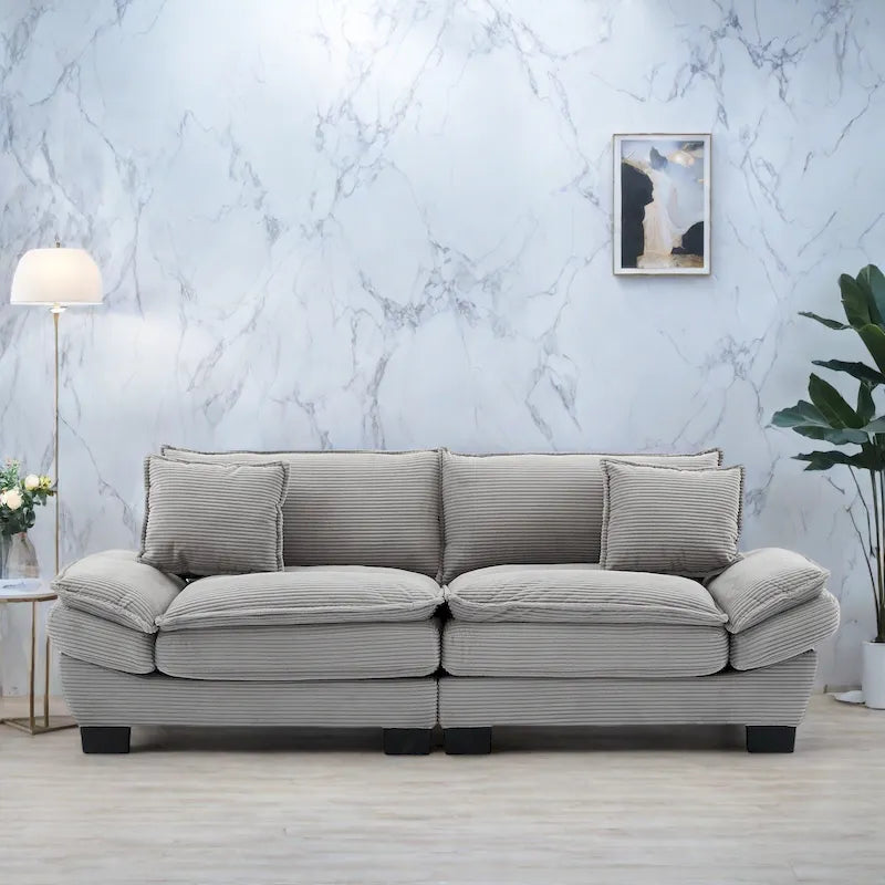 65.5 Upholstered 3-Seater Sofa Couch with Two Pillows and Sturdy Construction