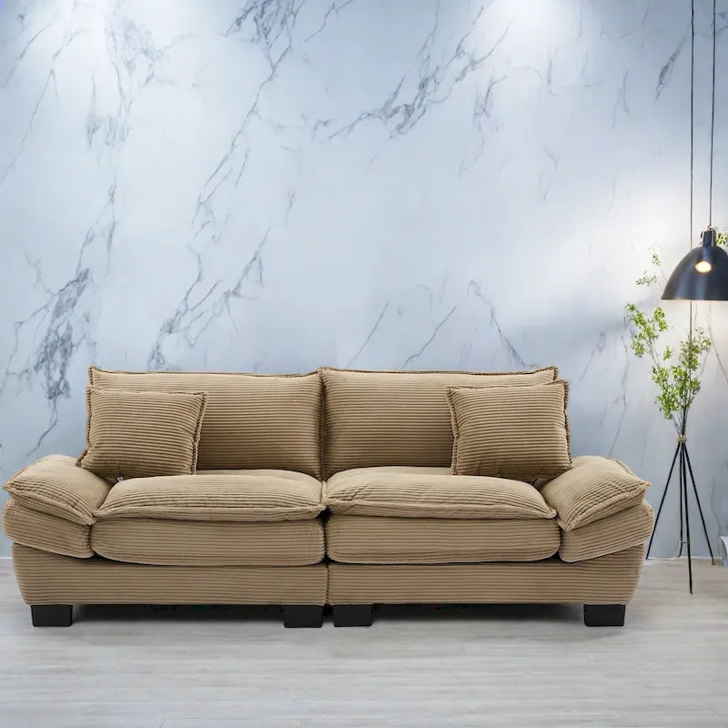 65.5 Upholstered 3-Seater Sofa Couch with Two Pillows and Sturdy Construction
