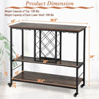 Industrial-Style Bar Cart — Mobile Kitchen Service Cart with Wine Rack