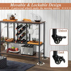 Industrial-Style Bar Cart — Mobile Kitchen Service Cart with Wine Rack