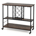 Industrial-Style Bar Cart — Mobile Kitchen Service Cart with Wine Rack