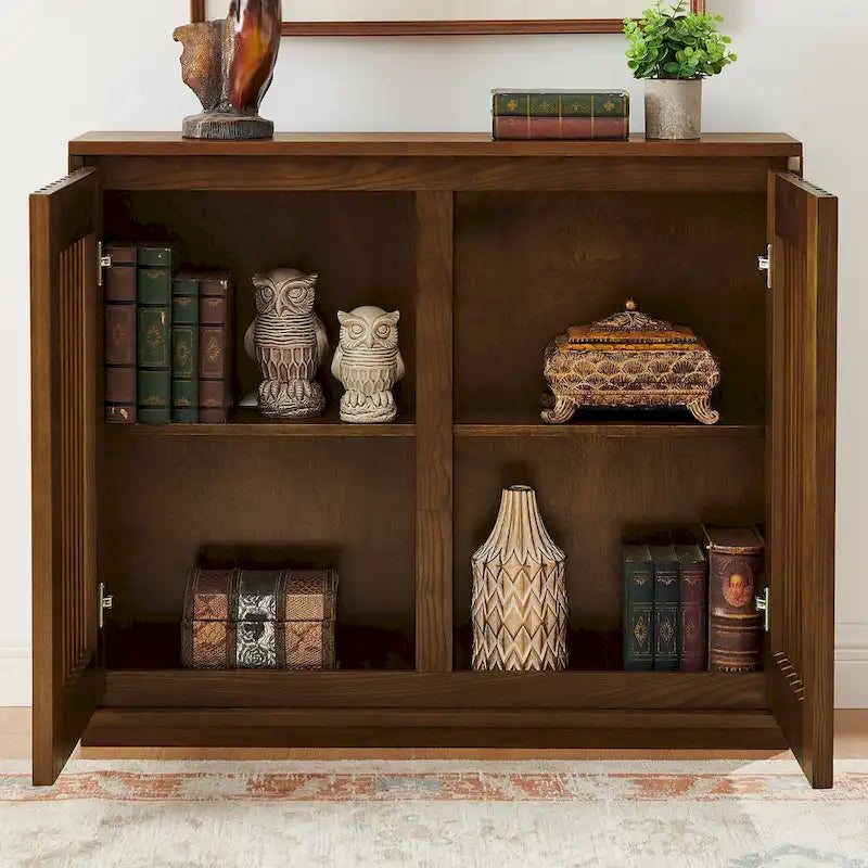 Modern Fluted Hollowed Out Sideboard Cabinet with 2 Outlet Holes, Buffet Cabinet with Storage, Storage Cabinet for Living Room