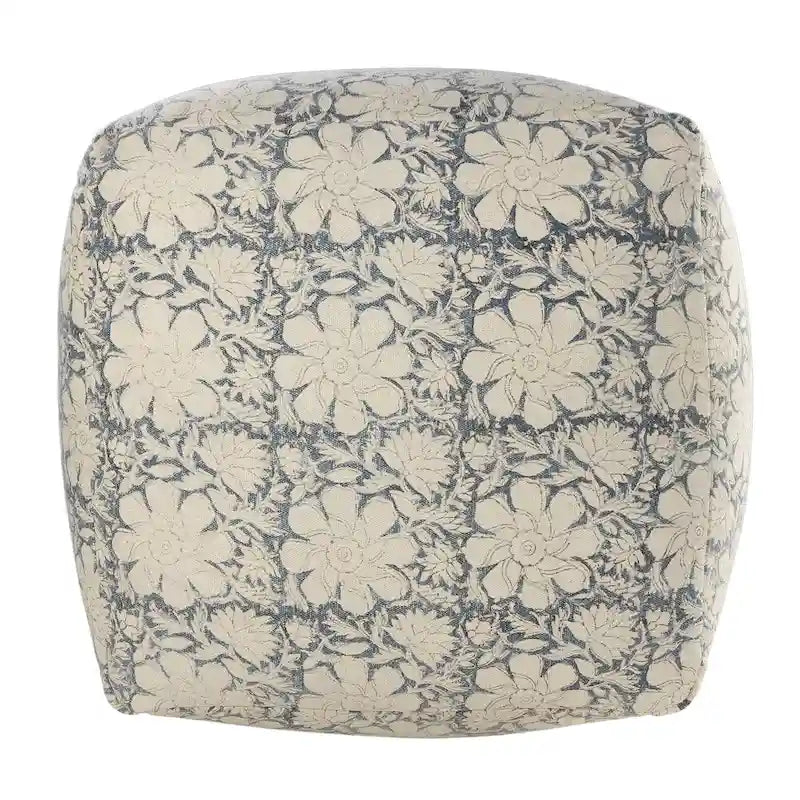 20 Navy Blue and White Floral Handmade Square Pouf Ottoman