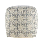 20 Navy Blue and White Floral Handmade Square Pouf Ottoman
