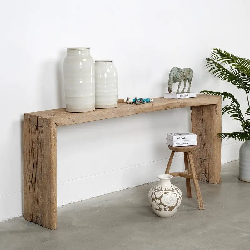 Approx.6-6.5ft Long Vintage Waterfall Console Table Weathered Natural Wood (Size And Finish Vary)
