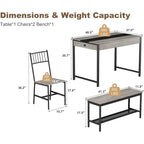Dining Table Set for 4, Wooden Kitchen Table with with 2 Chairs and a Long Bench