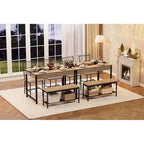 Dining Table Set for 4, Wooden Kitchen Table with with 2 Chairs and a Long Bench