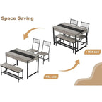Dining Table Set for 4, Wooden Kitchen Table with with 2 Chairs and a Long Bench