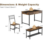 Dining Table Set for 4, Wooden Kitchen Table with with 2 Chairs and a Long Bench