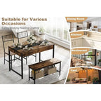 Dining Table Set for 4, Wooden Kitchen Table with with 2 Chairs and a Long Bench